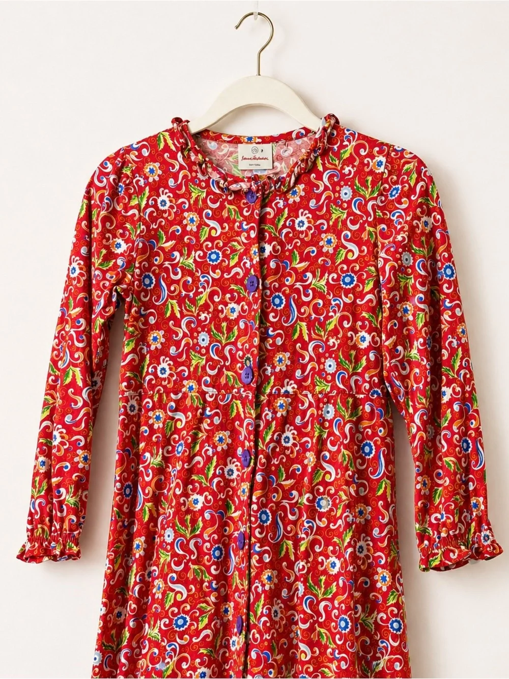 Hanna Andersson Girls Red Floral Swirl Cotton Dress Size 130 US 7/8‎